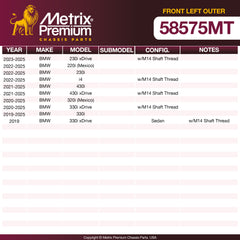Metrix Premium Chassis Parts Front Left Outer Tie Rod End 58575MT OEM fit auto parts