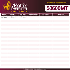 Metrix Premium Chassis Parts Front Right Lower Rearward Control Arm Bushing 58600MT OEM fit auto parts