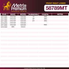 Metrix Premium Front Right Lower Control Arm and Ball Joint Assembly 58789MT OEM fit spare parts