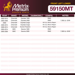Metrix Premium Chassis Parts Front Left Lower Control Arm and Ball Joint Assembly 59150MT aftermarket car parts