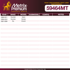 Metrix Premium Chassis Parts Front Lower Inner Rearward Control Arm Bushing 59464MT OEM fit auto parts