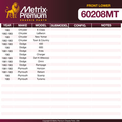Metrix Premium Chassis Parts Front Lower Ball Joint 60208MT OEM fit auto parts