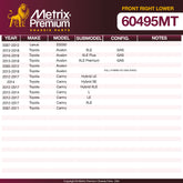 Metrix Premium Front Right Lower Control Arm and Ball Joint Assembly 60495MT OEM fit spare parts