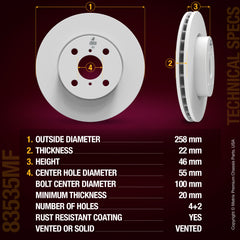 METRIX PREMIUM CHASSIS PARTS Disc Brake Rotor P/N:83535MF Fits: Toyota Prius C 17-12, Toyota Yaris 15-06