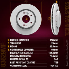 METRIX PREMIUM CHASSIS PARTS Disc Brake Rotor P/N:83629MF Fits: Mitsubishi Lancer 11-09, Mitsubishi Outlander 06-05