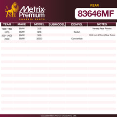 Metrix Premium Rear Disc Brake Rotor 83646MF OEM fit spare parts