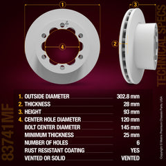 Metrix Premium Chassis Parts Rear Disc Brake Rotor 83741MF OEM fit auto parts