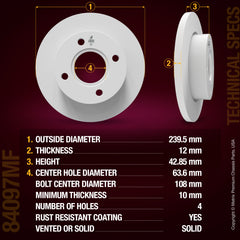 METRIX PREMIUM CHASSIS PARTS Disc Brake Rotor P/N:84097MF Fits: Ford Ka 08-01