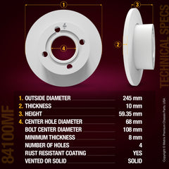 METRIX PREMIUM CHASSIS PARTS Disc Brake Rotor P/N:84100MF Fits: Audi 5000 88-84, Audi 80 92-88, Audi 90 91-88, Audi 90 95-93, Audi Cabriolet 98-94, Audi Coupe 1987