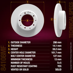 METRIX PREMIUM CHASSIS PARTS Disc Brake Rotor P/N:84108MF Fits: Land Rover Defender 90 1997, Land Rover Defender 90 95-94, Land Rover Discovery 99-94, Land Rover Range Rover 94-87