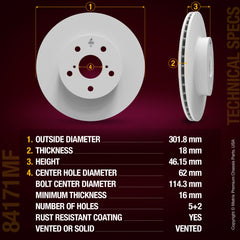 METRIX PREMIUM CHASSIS PARTS Disc Brake Rotor P/N:84171MF Fits: Toyota Rav4 03-96