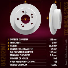 METRIX PREMIUM CHASSIS PARTS Disc Brake Rotor P/N:84202MF Fits: Mercedes-benz 300e 93-86, Mercedes-benz C220 96-94, Mercedes-benz C230 98-97, Mercedes-benz C280 95-94