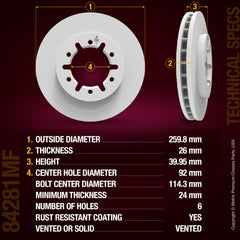 Metrix Premium Chassis Parts Front Disc Brake Rotor 84281MF OEM fit auto parts