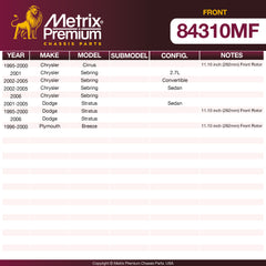 Metrix Premium Front Disc Brake Rotor 84310MF OEM fit spare parts