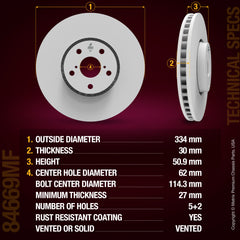 METRIX PREMIUM CHASSIS PARTS Disc Brake Rotor P/N:84669MF Fits: Lexus Gs350 11-07, Lexus Gs430 07-06, Lexus Gs450h 11-07, Lexus Gs460 11-08, Lexus Is200t 17-16, Lexus Is300 20-18, Lexus Is350 20-06