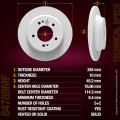 Metrix Premium Chassis Parts Rear Disc Brake Rotor 84789MF aftermarket car parts