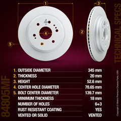 Metrix Premium Rear Disc Brake Rotor 84805MF aftermarket car parts