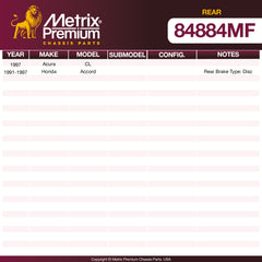 Metrix Premium Chassis Parts Rear Disc Brake Rotor 84884MF aftermarket car parts