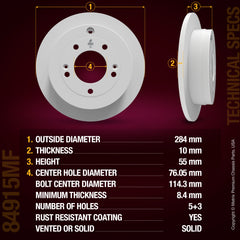 METRIX PREMIUM CHASSIS PARTS Disc Brake Rotor P/N:84915MF Fits: Hyundai Azera 10-06, Kia Amanti 09-07