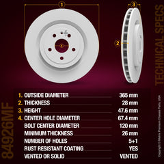METRIX PREMIUM CHASSIS PARTS Disc Brake Rotor P/N:84926MF Fits: Cadillac Cts 15-09, Chevrolet Camaro 15-10