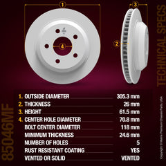 Metrix Premium Chassis Parts Rear Disc Brake Rotor 85046MF OEM fit auto parts
