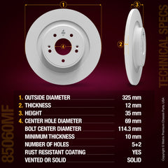METRIX PREMIUM CHASSIS PARTS Disc Brake Rotor P/N:85060MF Fits: Hyundai Santa Cruz 24-22, Kia Carnival 23-22