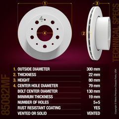 METRIX PREMIUM CHASSIS PARTS Disc Brake Rotor P/N:85082MF Fits: Ram Promaster 1500 21-14, Ram Promaster 2500 21-14, Ram Promaster 3500 21-14