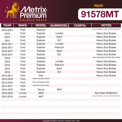 Metrix Premium Chassis Parts Rear Brake Kit 91578MT OEM fit auto parts