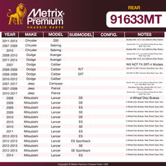 Metrix Premium Chassis Parts Rear Brake Kit 91633MT OEM fit auto parts