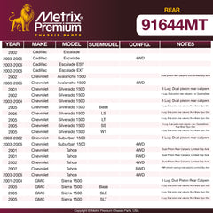 Metrix Premium Chassis Parts Rear Brake Kit 91644MT OEM fit auto parts