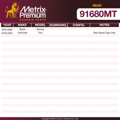 Metrix Premium Chassis Parts Rear Brake Kit 91680MT OEM fit auto parts