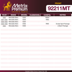 Metrix Premium Front Disc Brake Rotor Kit 92211MT OEM fit spare parts