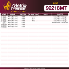 Metrix Premium Rear Disc Brake Rotor Kit 92218MT OEM fit spare parts