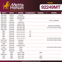 Metrix Premium Front Disc Brake Rotor Kit 92249MT OEM fit spare parts