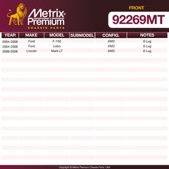 Metrix Premium Front Disc Brake Rotor Kit 92269MT OEM fit spare parts