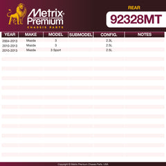 Metrix Premium Rear Disc Brake Rotor Kit 92328MT OEM fit spare parts