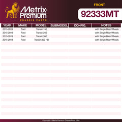 Metrix Premium Front Disc Brake Rotor Kit 92333MT OEM fit spare parts