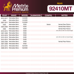 Metrix Premium Rear Disc Brake Rotor Kit 92410MT OEM fit spare parts