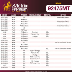 Metrix Premium Rear Disc Brake Rotor Kit 92475MT OEM fit spare parts