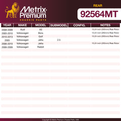 Metrix Premium Rear Disc Brake Rotor Kit 92564MT OEM fit spare parts
