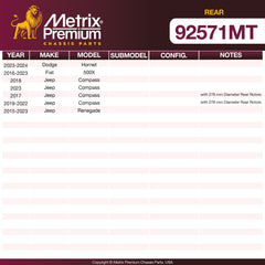 Metrix Premium Rear Disc Brake Rotor Kit 92571MT OEM fit spare parts