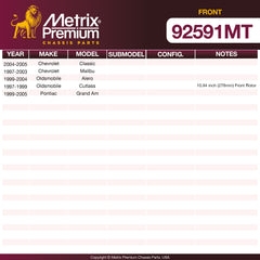 Metrix Premium Front Disc Brake Rotor Kit 92591MT OEM fit spare parts
