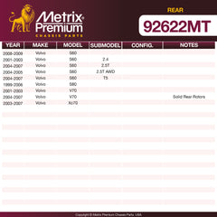 Metrix Premium Rear Disc Brake Rotor Kit 92622MT OEM fit spare parts