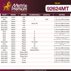 Metrix Premium Rear Disc Brake Rotor Kit 92624MT OEM fit spare parts