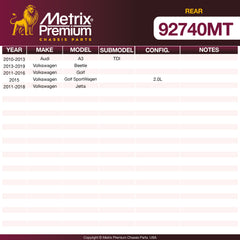 Metrix Premium Rear Disc Brake Rotor Kit 92740MT OEM fit spare parts
