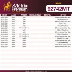 Metrix Premium Rear Disc Brake Rotor Kit 92742MT OEM fit spare parts