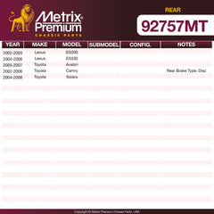 Metrix Premium Rear Disc Brake Rotor Kit 92757MT OEM fit spare parts