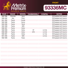 Metrix Premium Front Disc Brake Pad Set 93336MC OEM fit spare parts
