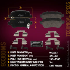 Metrix Premium Chassis Parts Rear Disc Brake Pad Set 93360MS aftermarket car parts