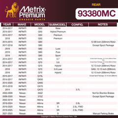 Metrix Premium Rear Disc Brake Pad Set 93380MC aftermarket car parts